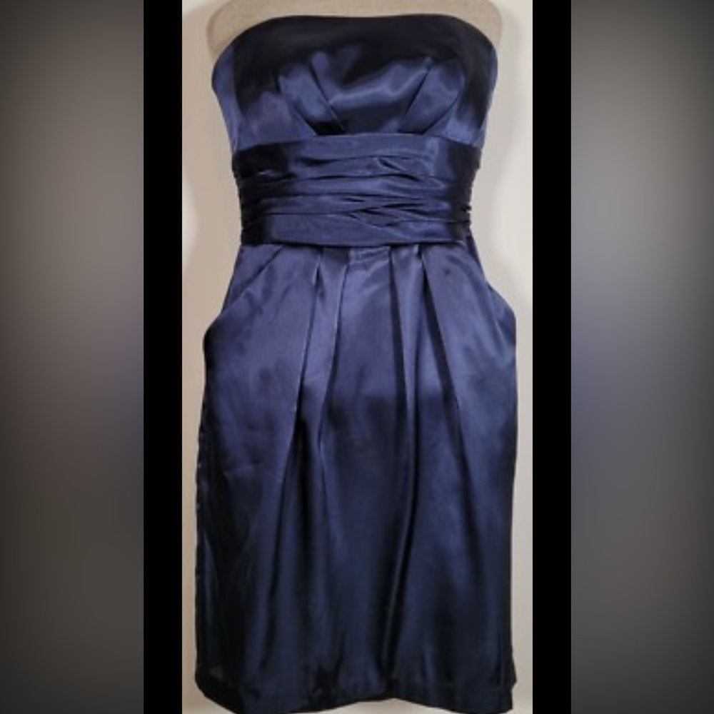 David’s bridal 8 marine charm Elegant Navy Strapless dress short NWT w pockets